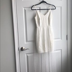Lulu's White Mini Dress with Sheer Overlay